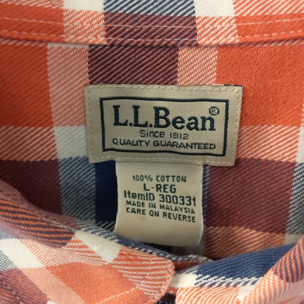 LL Bean Red White Blue Plaid Shirt L/S . Size L - Picture 8 of 11